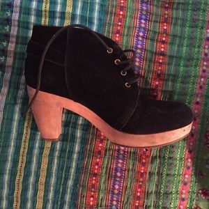 black suede and wood heeled booties