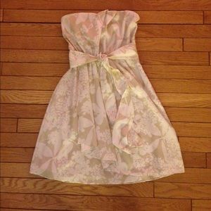Express White and Cream Strapless Floral Dress