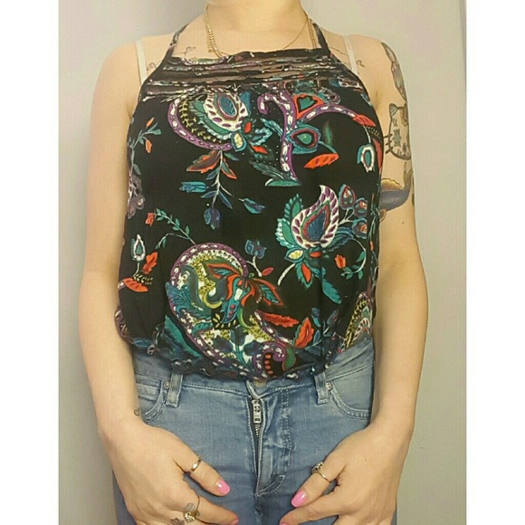 black/ multi color paisley print tank top