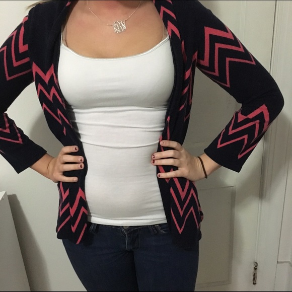 ❌ SOLD - Navy and Hot Pink Chevron Cardigan