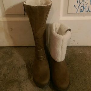 Fuzzy ankle boots.