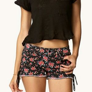 !bogo! Black floral lace up ripped shorts
