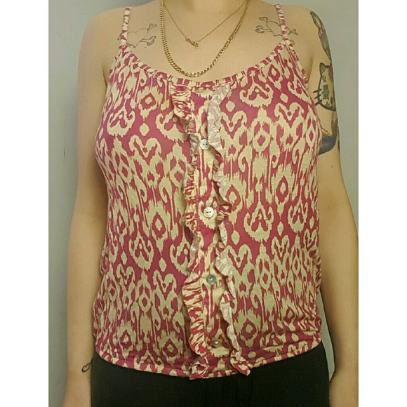 pink and cream color ikat print tank top