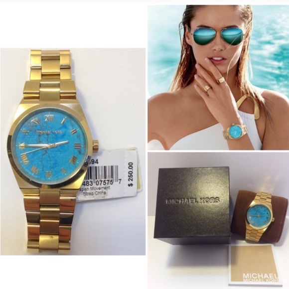 🆕NWT Michael Kors Channing Watch w/Turquoise Dial - Picture 2 of 4