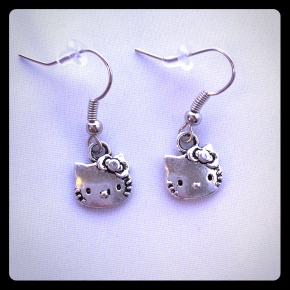 Silver Hello Kitty Earrings Hypoallergenic Hooks! - Picture 2 of 3
