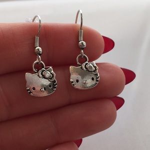Silver Hello Kitty Earrings Hypoallergenic Hooks!
