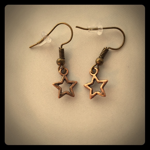Copper Tone Lone Star Earrings - Picture 2 of 3