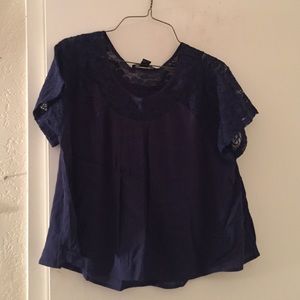 Navy Shoulder Lace Blouse