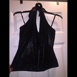 Black velvet sequin halter top