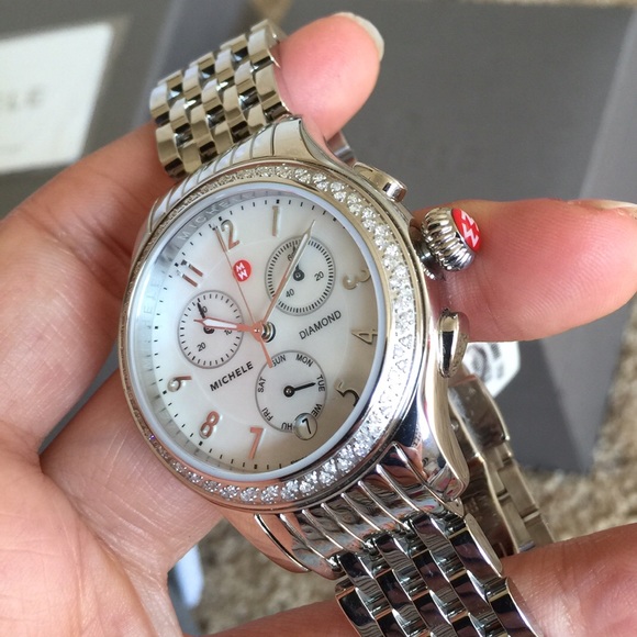 NWT Michele Jetway\' Chronograph Diamond CHRONO MOP