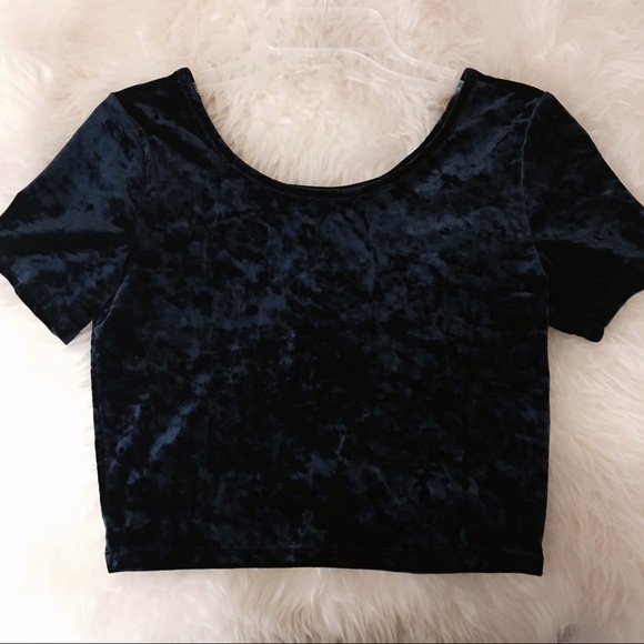 Blue Crushed Velvet Crop Top