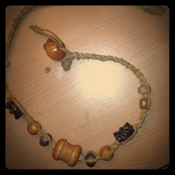 Handmade Glass and wood bead hemp necklace. - Picture 1 of 2