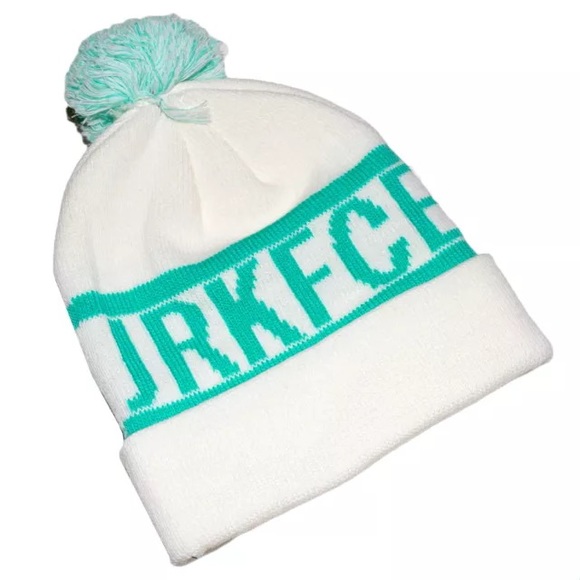 White mint knit Pom beanie