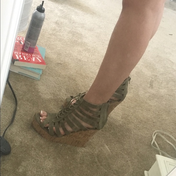 Lace Up Wedge Sandal in Dark Taupe/ Never Worn