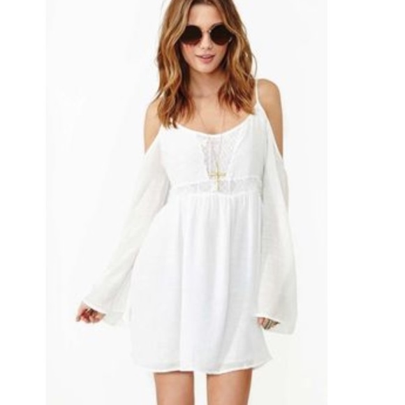 White/cream shoulder cut out dress