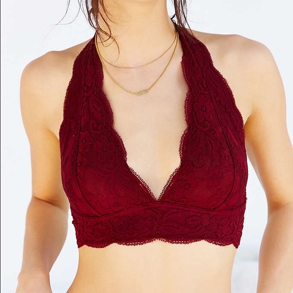 Maroon Urban Outfitters Lace Halter Bralette