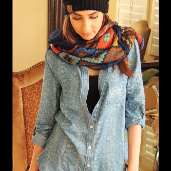 Printed Light Blue Denim chambray Shirt - Picture 2 of 4