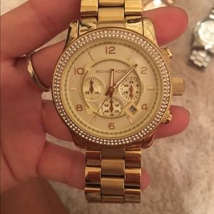 Michael Kors Oversized Pave Bezeled Watch Gold