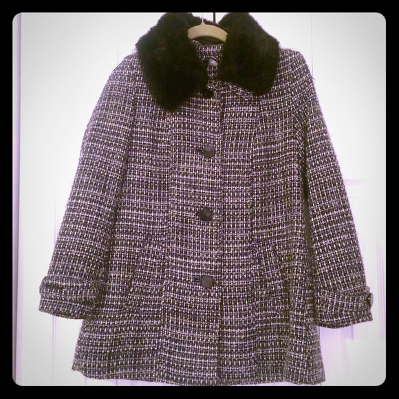 H&M Women's Tweed Coat w/Faux Fur Collar S/M