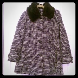 H&M Women's Tweed Coat w/Faux Fur Collar S/M