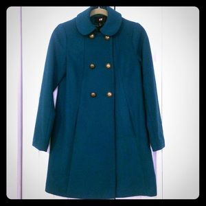 H&M Women's Wool Coat in Blue/Green Size Small