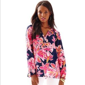 Lilly Pulitzer Elsie Top Bright Navy Via Sunny
