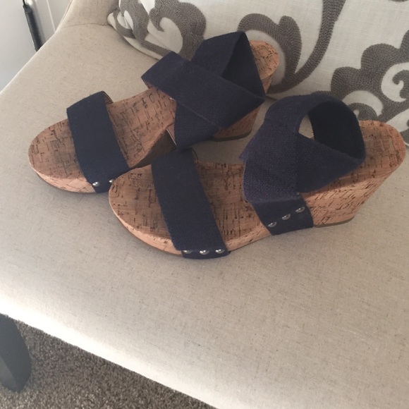 Navy blue wedge sandals