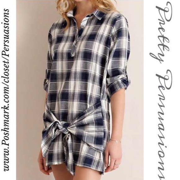 SOLD 🌻NWT Navy Plaid Knot Front Tunic Mini Dress - Picture 3 of 4