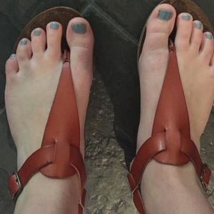 Brown sandals.