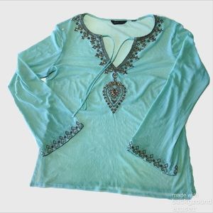 New York and Co teal sheer shirt