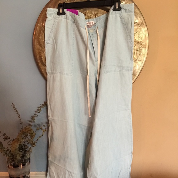 Cotton denim tie front pants