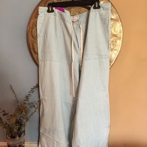 Cotton denim tie front pants