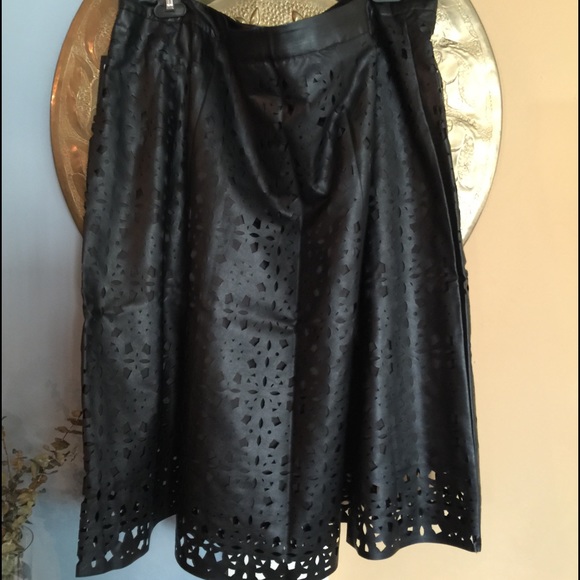 Laser cut faux leather skirt