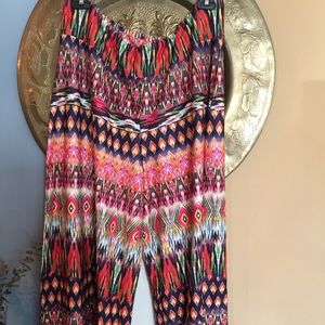 stretch knit Ikat print cropped pants