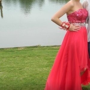 Pink high low strapless dress