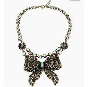 Betsey Johnson Rare Large Vintage Crystal Bow Two Row Frontal Necklace