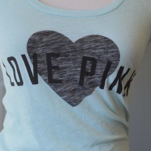 Mint colored love pink t shirt. Size XS