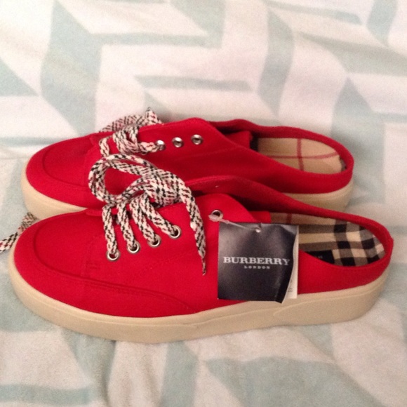 New Burberry Red Sneaker Mules