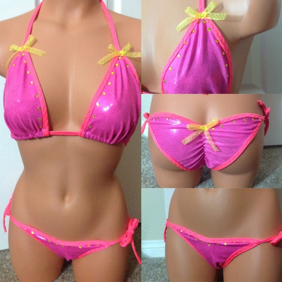 Pink Rhinestone embellished competition bikini