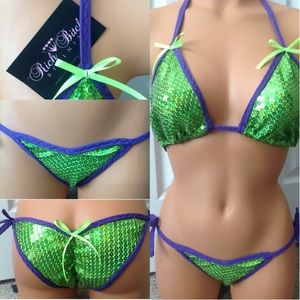 Green sequin competition fitness bikini