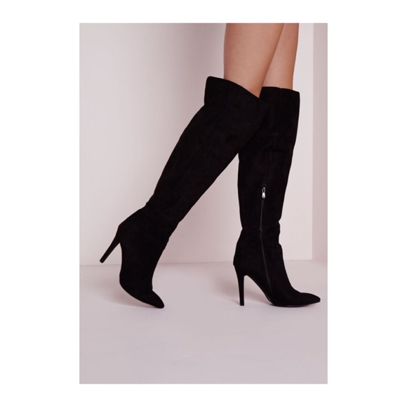 Knee High Stiletto Boots in Navy