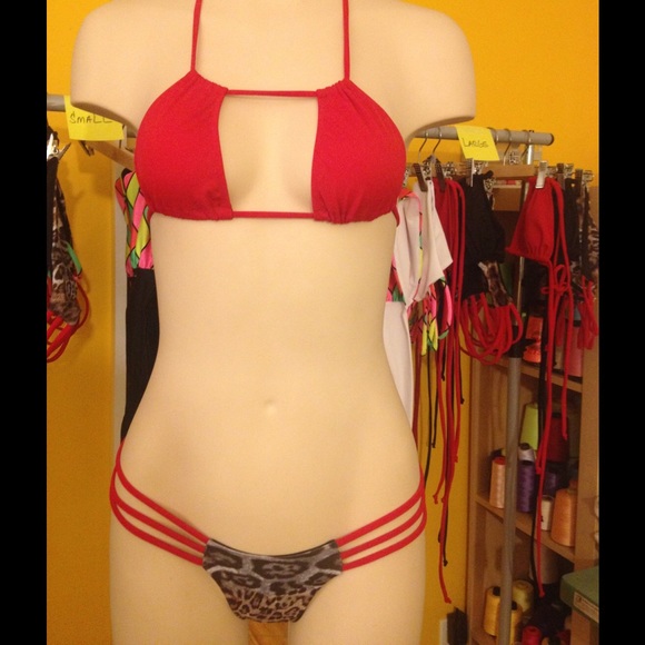 Red leopard scrunch butt bikini swimsuit handmade