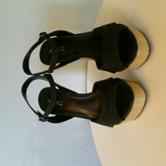 Aldo Black Platform Sandals with Weaved Detail