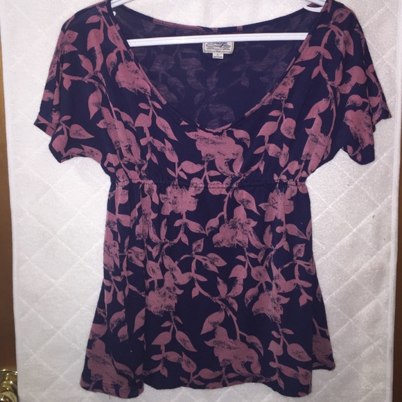 Floral Navy & Pink Short Sleeve- Size Large