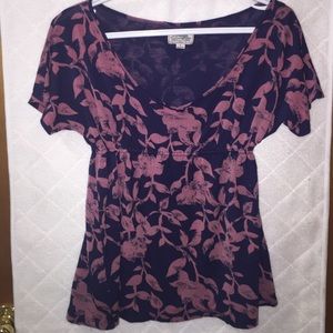 Floral Navy & Pink Short Sleeve- Size Large
