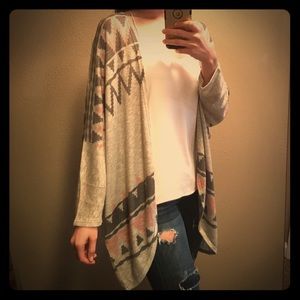 Gray and Pink Tribal Cocoon Cardigan