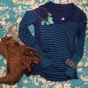 NWT 💨 Spring Sweater > Royal Blue, Turq Stripes