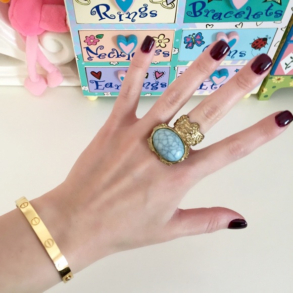 Unbranded Jewelry - New! Blue Marble Gold Gem Jewel Arty Ring Stone