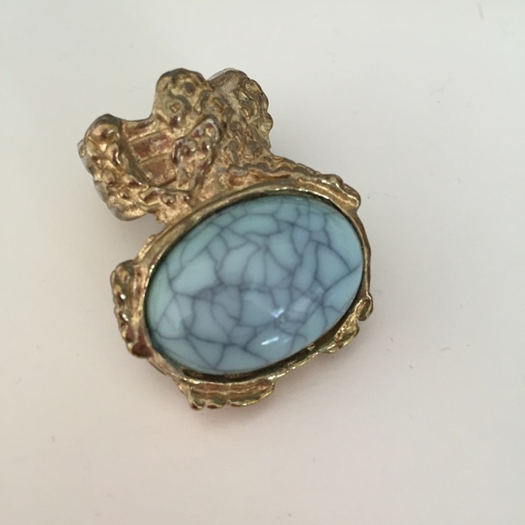 New! Blue Marble Gold Gem Jewel Arty Ring Stone - Picture 4 of 4