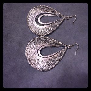 Grey and Black Woven Tear Drop Earrings